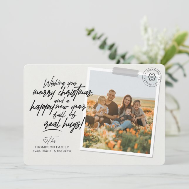 Feliz Navidad Real Script Hugs Post Covid Photo (Anverso de pie)