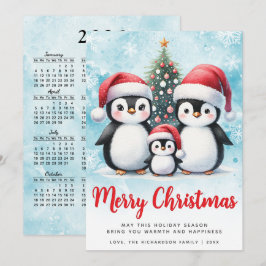 Feliz Navidad Red and Blue Cute Penguin Family