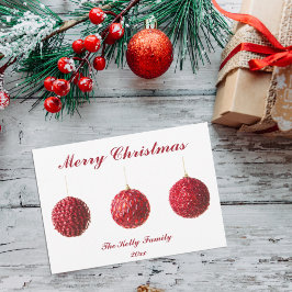 Feliz Navidad Red Baubles tarjeta plana con texto