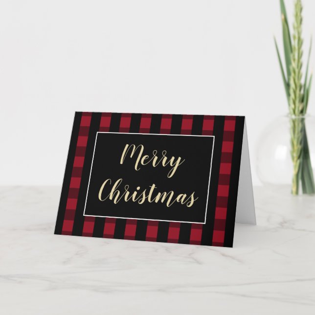 Feliz Navidad Red Black Plaid Personalizado (Anverso)