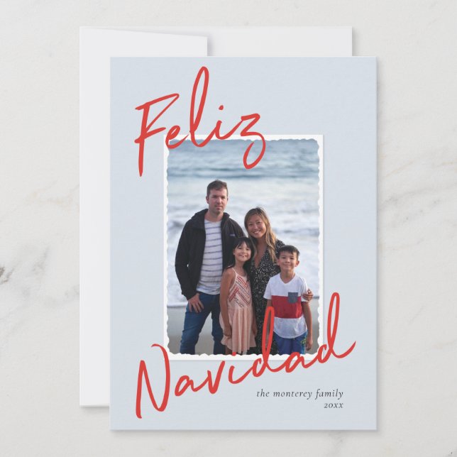 Feliz Navidad Red Blue Holiday Card (Anverso)