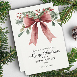 Feliz Navidad Red Elegant Watercolor Bow