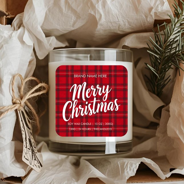 Feliz Navidad Red Plaid Candle Pegatina | Día fest (Subido por el creador)