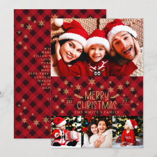 Feliz Navidad Red Plaid Gold Snowflakes 4 Fotos
