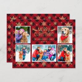 Feliz Navidad Red Plaid Gold Snowflakes 5 Photo