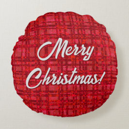 Feliz Navidad Red Plaid Round Cojín decorativo
