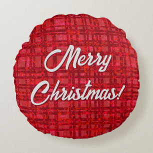Feliz Navidad Red Plaid Round Cojín decorativo