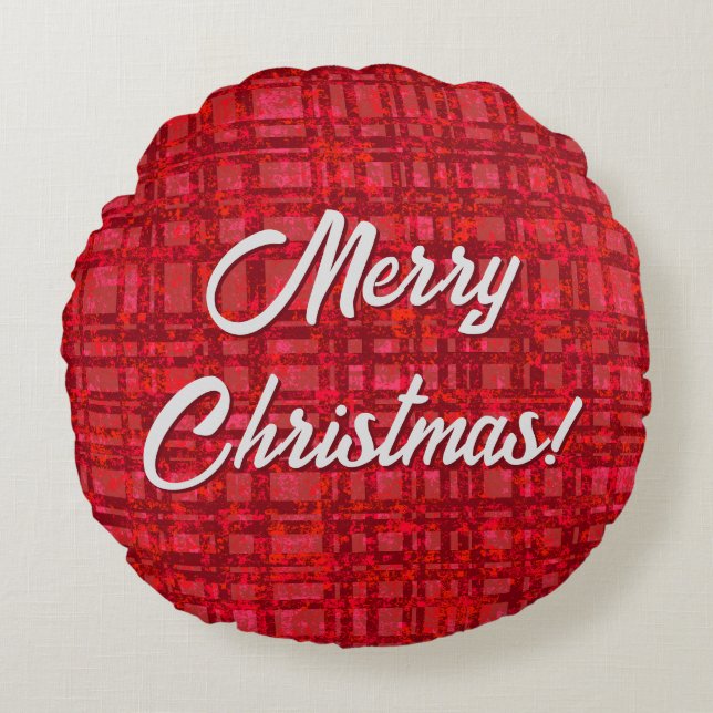 Feliz Navidad Red Plaid Round Cojín decorativo (Anverso)