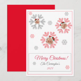 Feliz Navidad Red Plaid Snowflakes Photo Holiday