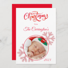 Feliz Navidad Red Plaid Snowflakes Photo Holiday