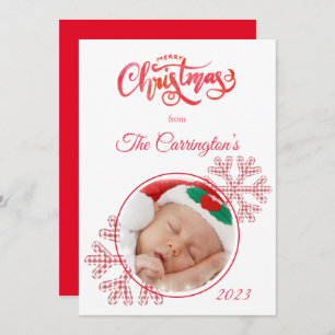 Feliz Navidad Red Plaid Snowflakes Photo Holiday