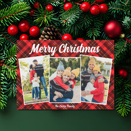 Feliz Navidad Red Plaid Tartan 3 Photo Magnet