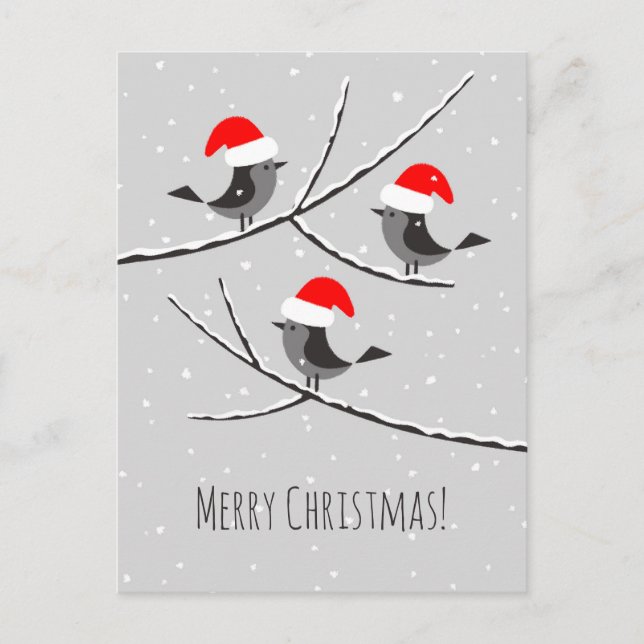 Feliz Navidad Red Santa Hat Birds (Anverso)