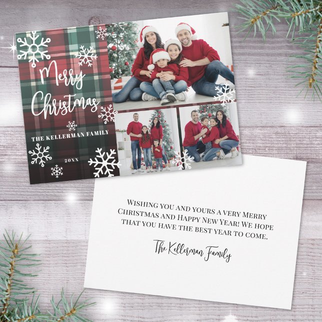 Feliz Navidad Red Tartan Photo (Merry Christmas Red Tartan Photo Holiday Card)