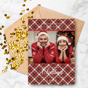 Feliz Navidad Red Tartan Plaid Photo Family