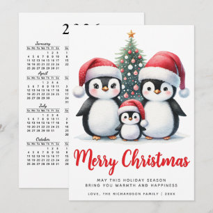 Feliz Navidad Red y White Cute Penguin Family