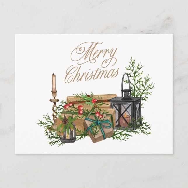 Feliz Navidad Regalos de época, decoración y velas (Anverso)