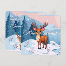 Feliz Navidad Reno Cute Cartoon en invierno