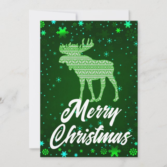 Feliz Navidad Reno Verde Copos de Nieve (Anverso)