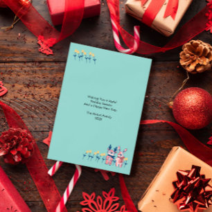 Feliz Navidad – Reno y Conejito sobre Verde Azul