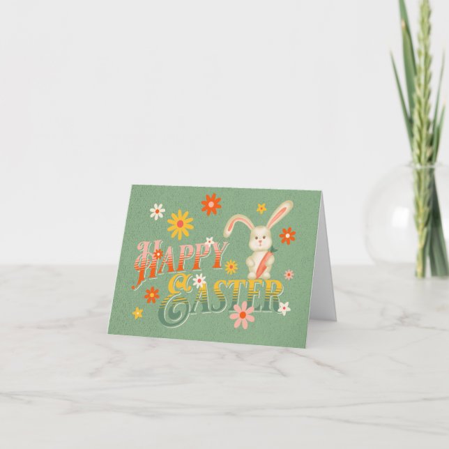 Feliz Navidad Retro Bunny personalizado colorido (Anverso)