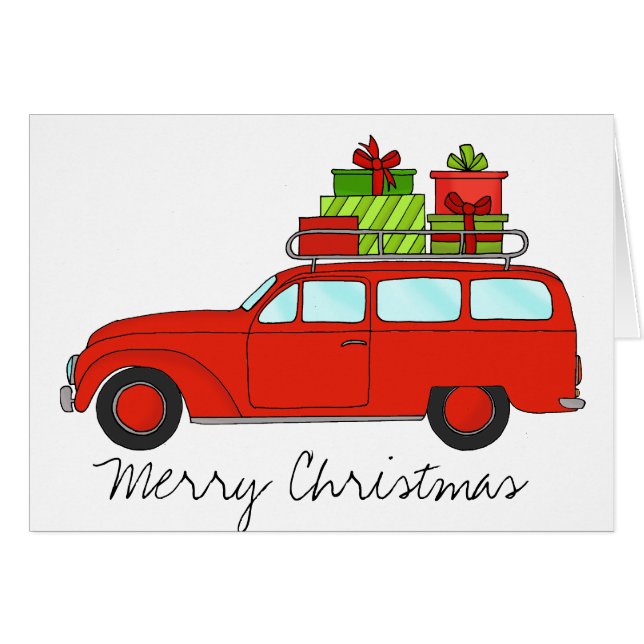 Feliz Navidad Retro Car con regalos (Anverso (Horizontal))