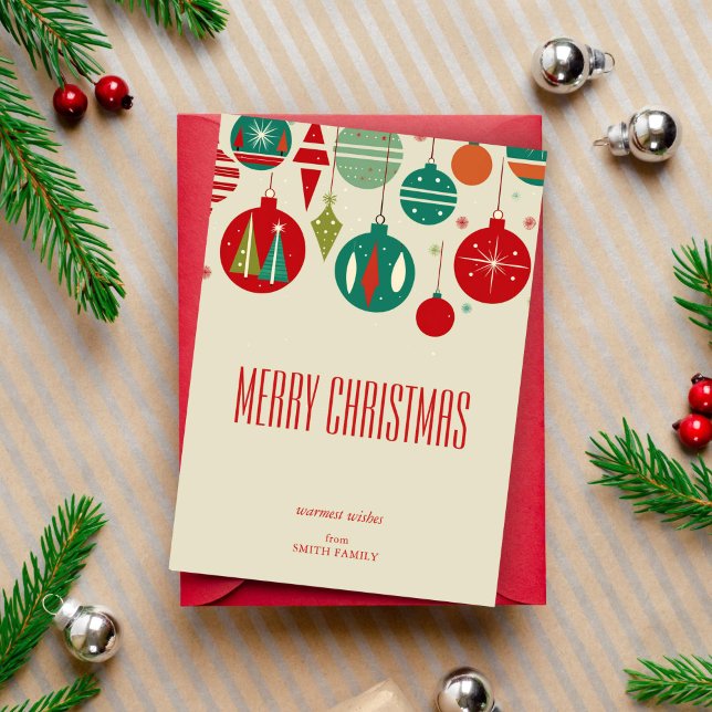 Feliz Navidad retro mitad de siglo baudias simple (Christmas greeting editable template card download midcentury retro style Christmas decorations)