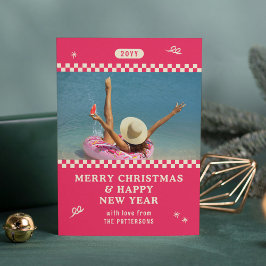 Feliz Navidad Retro Pink Foto Personalizada