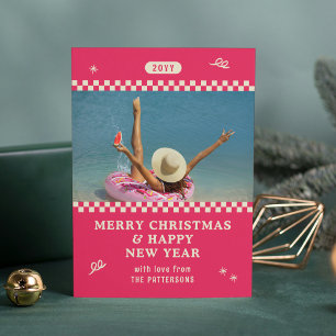 Feliz Navidad Retro Pink Foto Personalizada