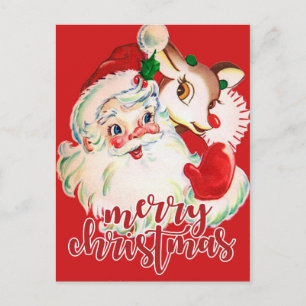 Feliz Navidad Retro Santa Claus y Rudolf