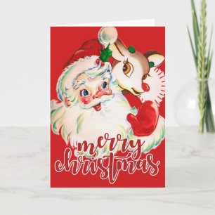 Feliz Navidad Retro Santa Claus y Rudolf