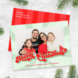 Feliz Navidad Retro Typografía Foto Verde Rojo