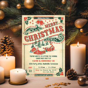 Feliz Navidad Retro Vintage Rústica Invitación