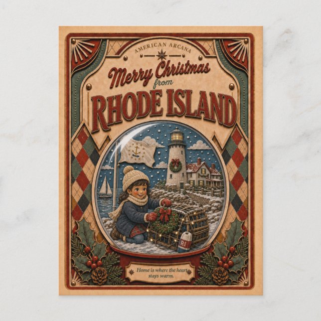 Feliz Navidad Rhode Island Antiguo Globo de Nieve (Anverso)
