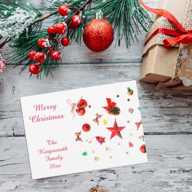 Feliz Navidad rojo combinando ornamentos tarjeta p (Subido por el creador)