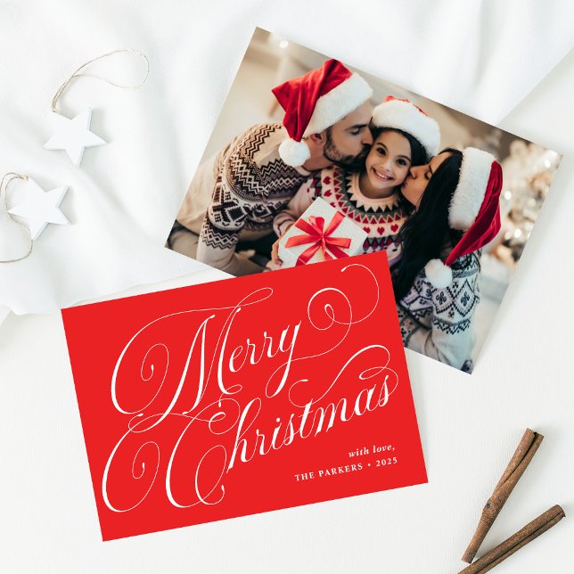 Feliz Navidad | Rojo con caligrafía y foto (Subido por el creador)