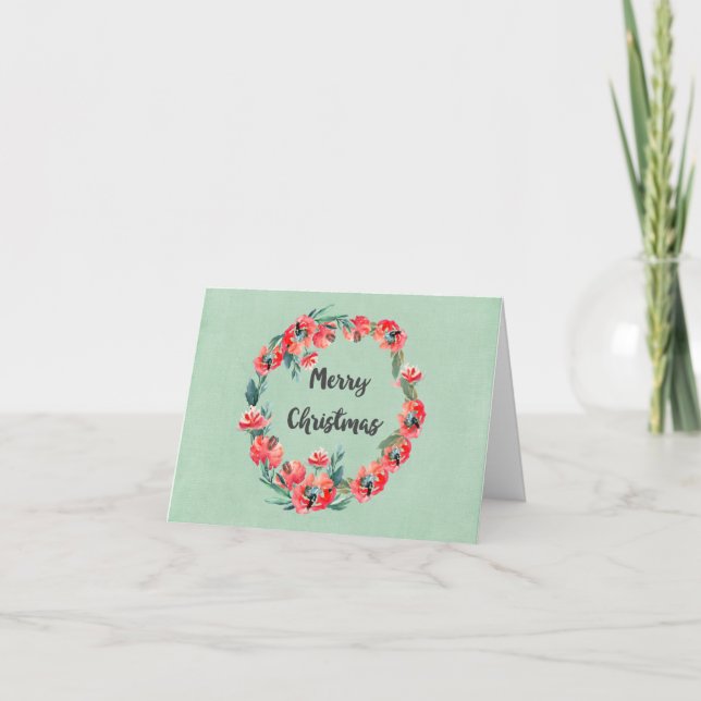 Feliz Navidad Rojo Floral Agua Wreath (Anverso)