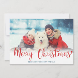 Feliz Navidad Rojo Guión Moderno Foto Azul