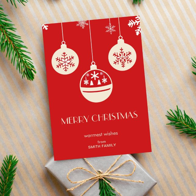 Feliz Navidad rojo mitad de siglo baudias simple (Red Christmas midcentury retro style greeting card simple minimalist corporate editable template )