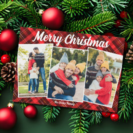 Feliz Navidad Rojo Placa Tartán 3 Foto