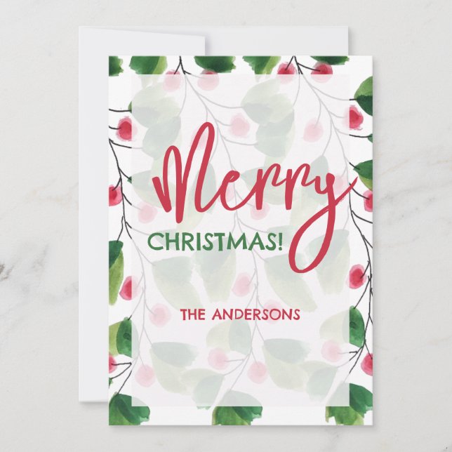 Feliz Navidad Rojo Y Verde Wreath De Acuarela (Anverso)
