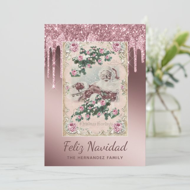 Feliz Navidad Rosa Dorado Brillo Gotea Navidad (Anverso de pie)
