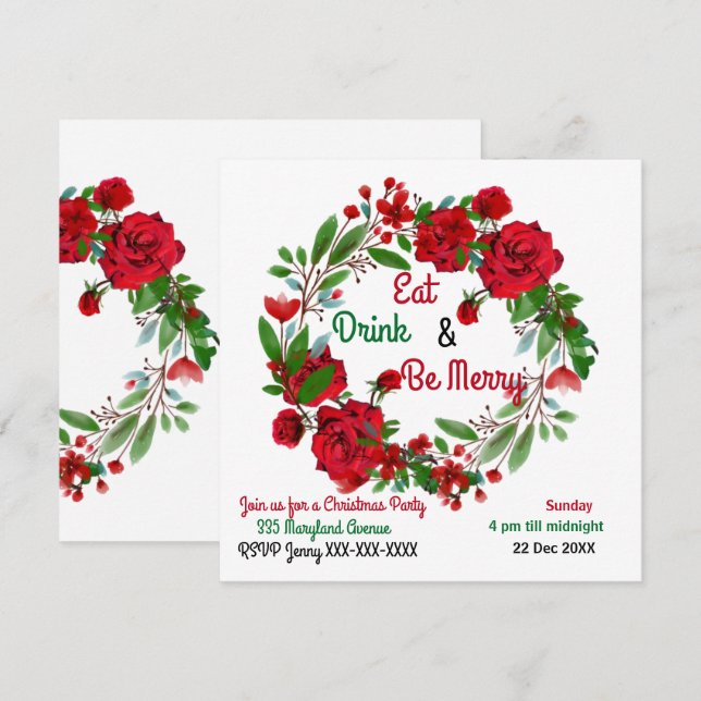 Feliz navidad Rosas rusos acuarela Wreath (Anverso / Reverso)