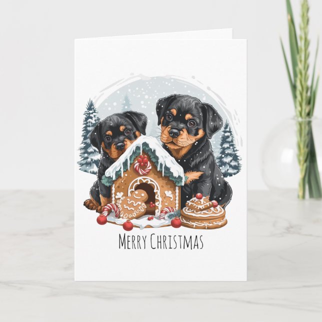 Feliz Navidad Rottweiler Dogs Gingerbread House (Anverso)