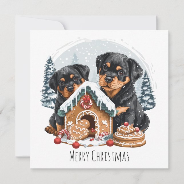 Feliz Navidad Rottweiler Dogs Gingerbread House (Anverso)