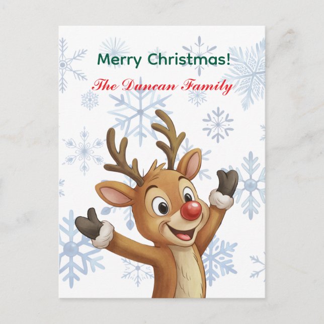 Feliz Navidad Rudolph con Copos de Nieve Azules (Anverso)