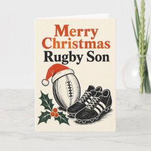 Feliz Navidad Rugby Tarjeta de Hijo