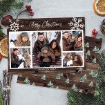 Feliz Navidad Rustic Collage de fotos Familia<br><div class="desc">Comparte tus recuerdos con la familia y amigos con esta carta rústica de vacaciones de pinos. Incluye las palabras "Feliz Navidad" en un texto editable para que puedas personalizar. Personaliza con cinco de tus fotos favoritas. La carta se transforma en un hermoso patrón de pinos invernales de acuarela.</div>