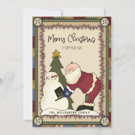 Feliz Navidad Rustic Country Santa y Snowman