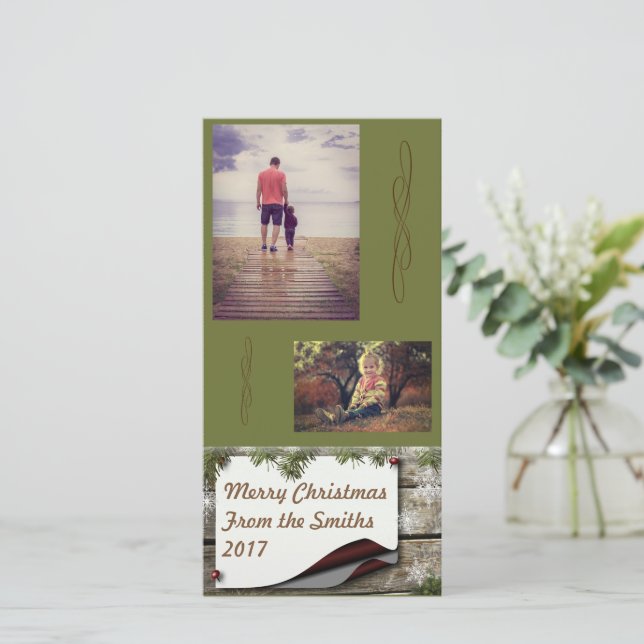 Feliz Navidad Rustic Green Pine Boughes (Anverso de pie)
